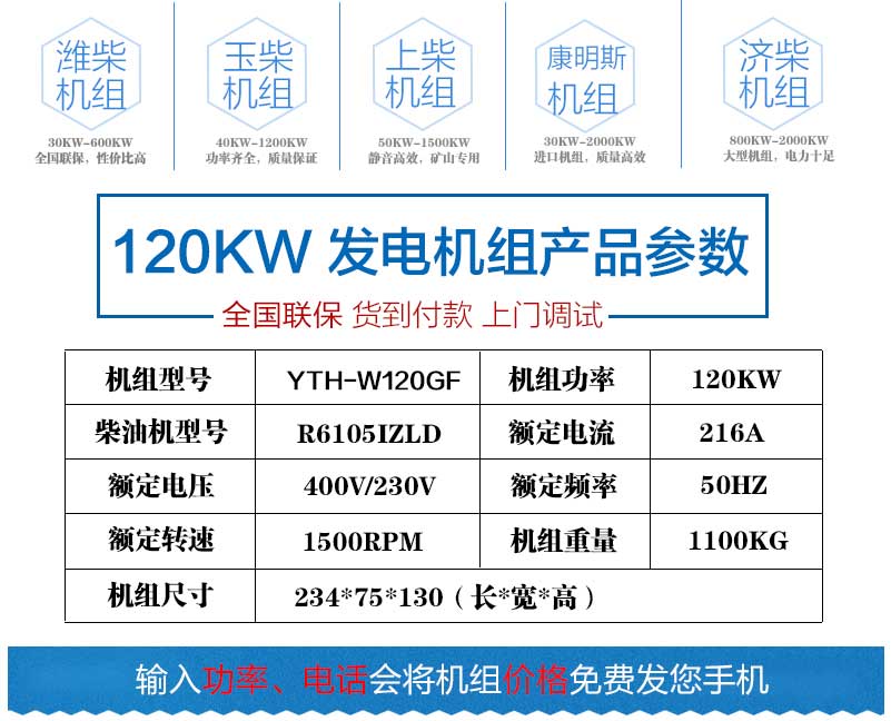 100KW發電機組產品參數