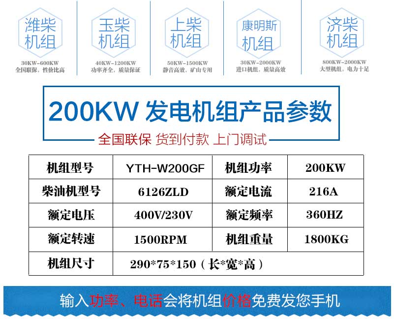 100KW發電機組產品參數