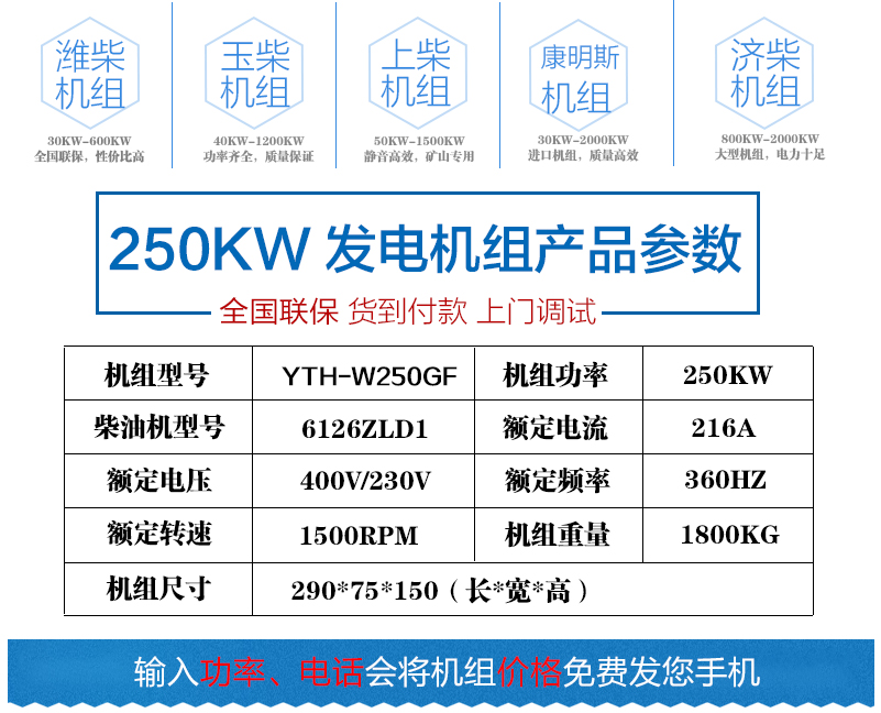 100KW發電機組產品參數